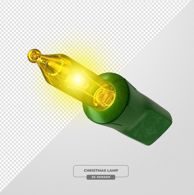 Bombilla de Navidad amarilla con base verde en renderización 3D