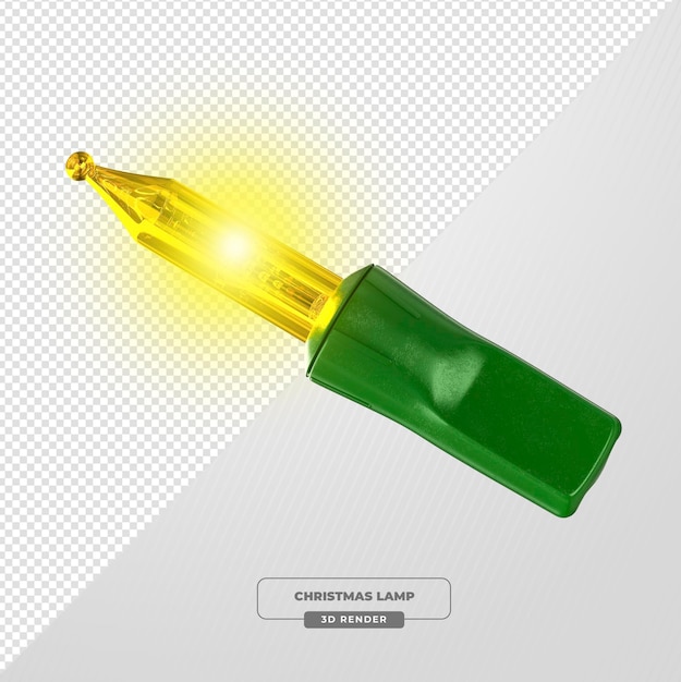 Bombilla de Navidad amarilla con base verde en renderización 3D