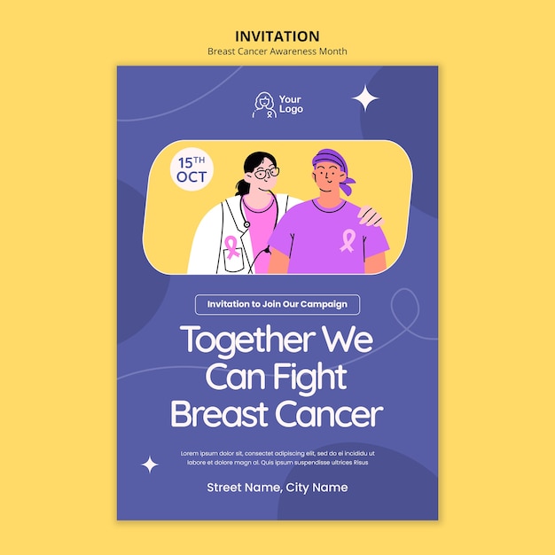Gratis PSD borstkanker bewustzijn maand uitnodiging sjabloon