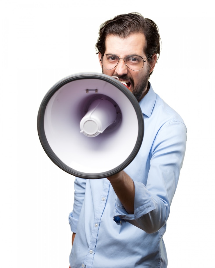 Gratis PSD boss geven van orders met megafoon