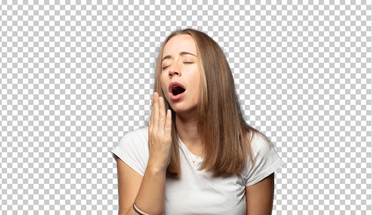 PSD gratuito bostezando perezosamente temprano en la mañana despertando y mirando somnoliento cansado y aburrido