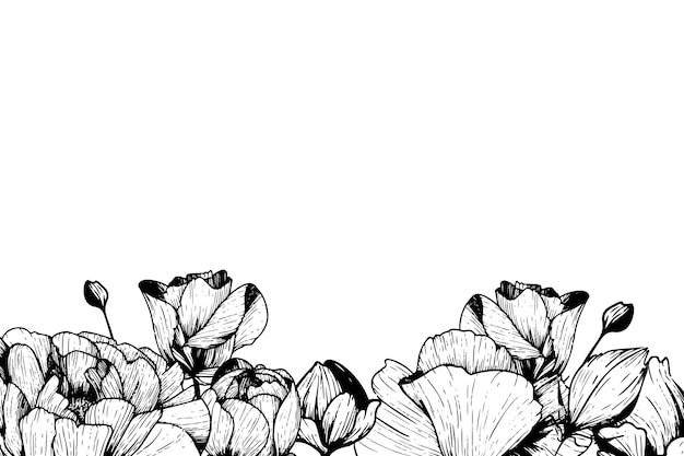 Gratis PSD botanische bloemen grens illustratie