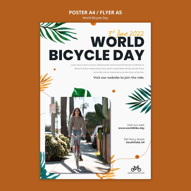 Gratis PSD botanische wereld fietsdag poster