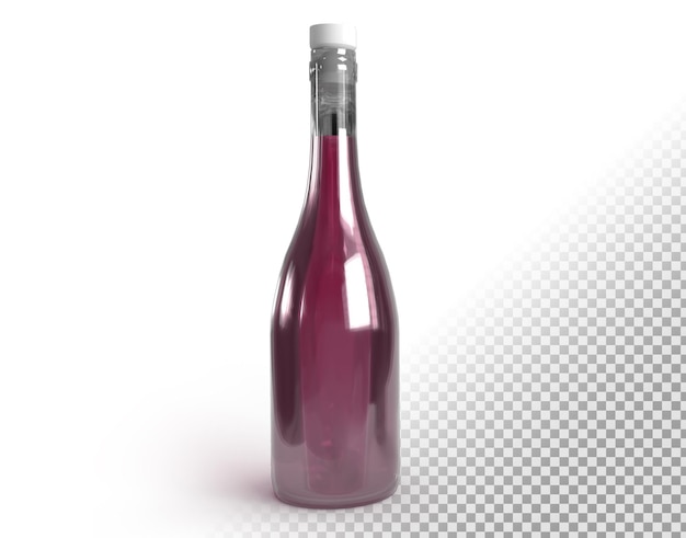 Botella realista de vino rosado sobre fondo transparente