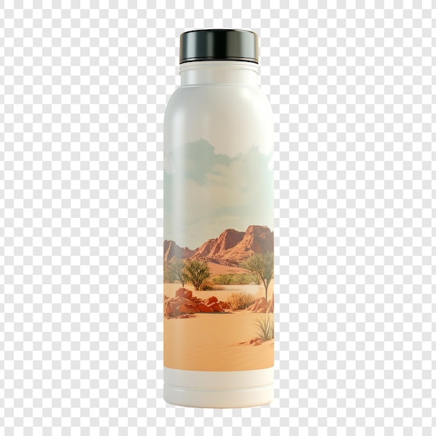 Botella de viaje aislada sobre un fondo transparente