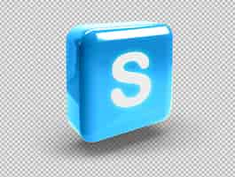 PSD gratuito botón cuadrado 3d realista que brilla intensamente con el icono de skype