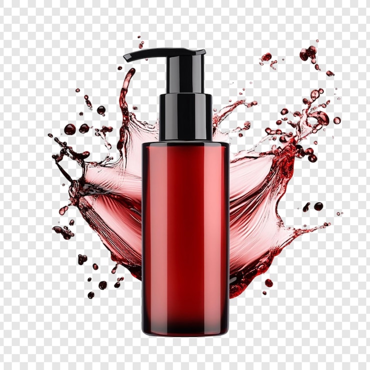 PSD gratuito bottiglia cosmetica rossa con disegno a spruzzo