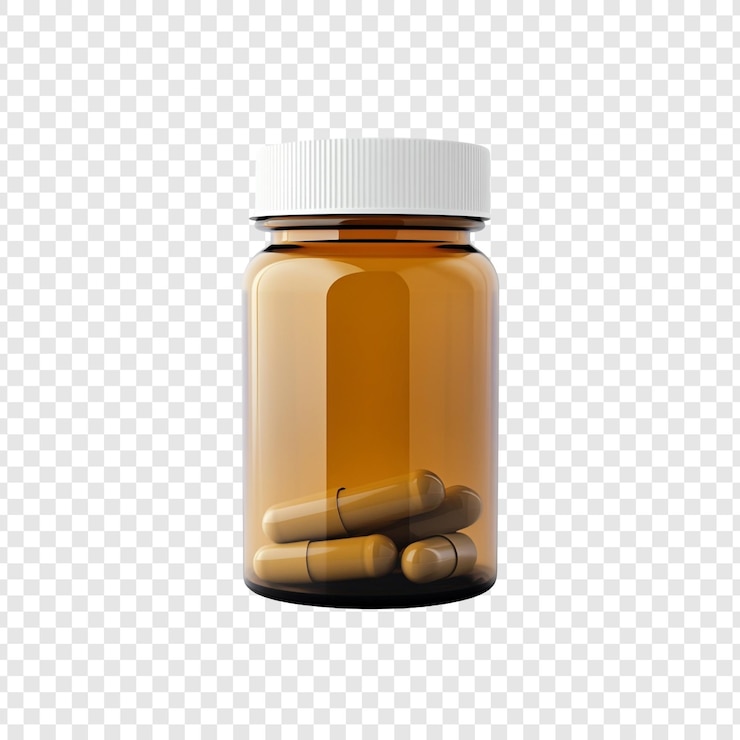 PSD gratuito bottiglia di pillole di ambra con capsule un rendering 3d della medicina