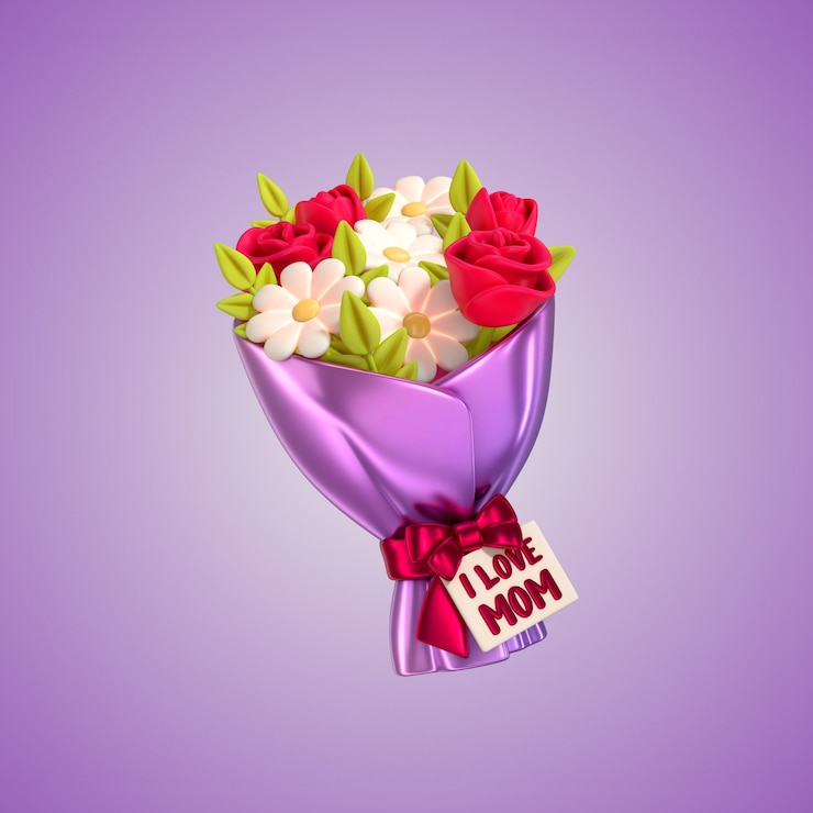 PSD gratuito bouquet per la festa della madre con rose rosse e fiori bianchi