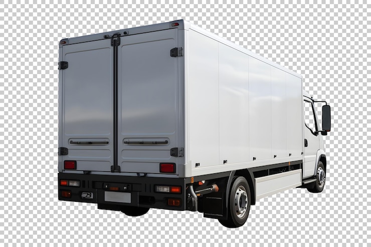 PSD Gratis box truck backside view isolated on background