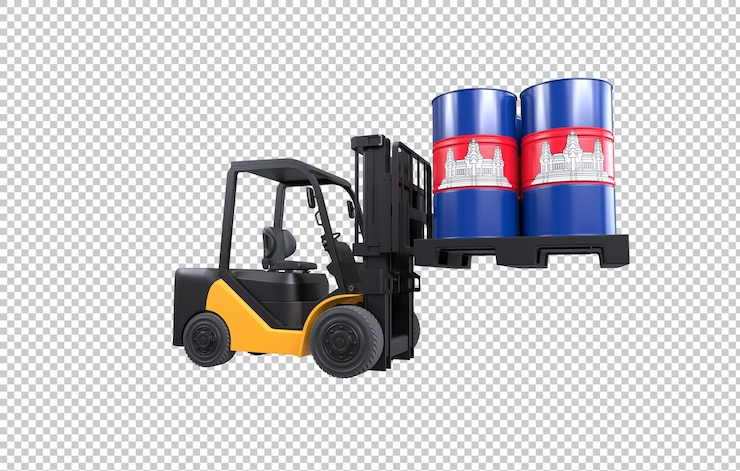 Gratis PSD brandstoftank voor vorkheftrucks met de vlag van cambodja op transparante achtergrond