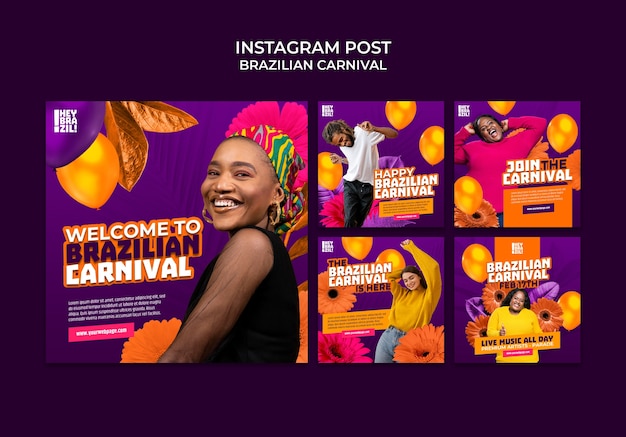 Gratis PSD braziliaans carnaval instagram-berichtensjabloon