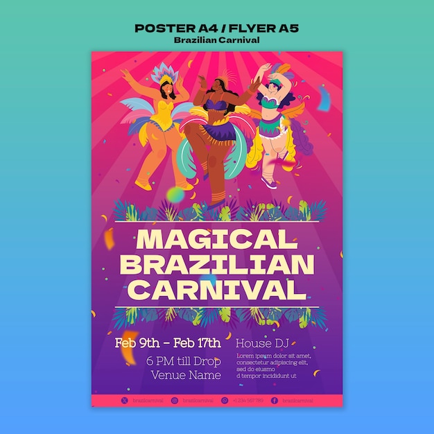 Gratis PSD braziliaans carnaval sjabloonontwerp