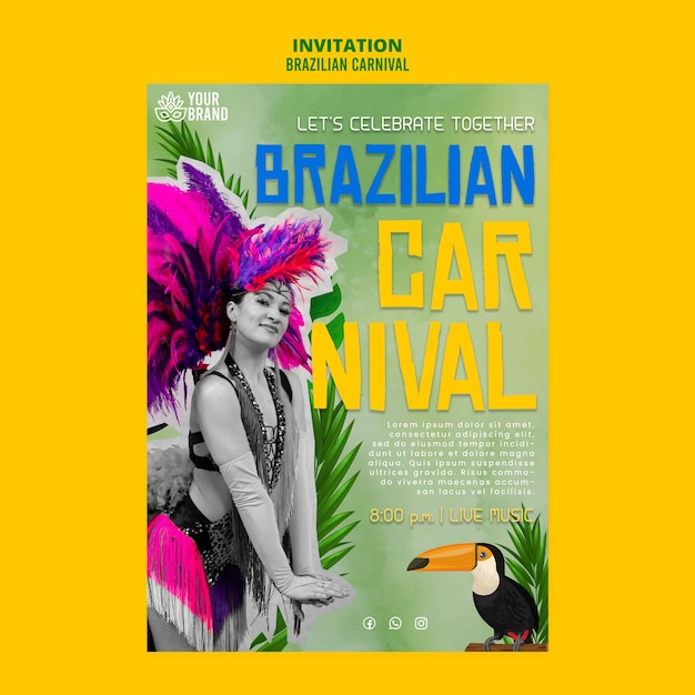 Gratis PSD braziliaans carnaval sjabloonontwerp