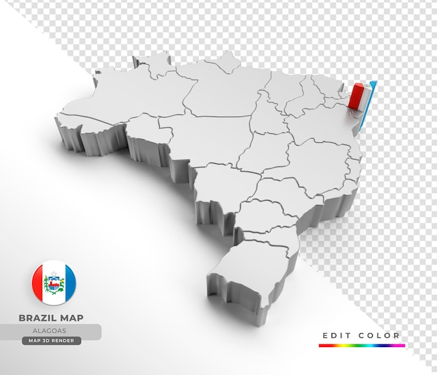 Brazilië kaart met alagoas staatsvlag in 3d isometrische render