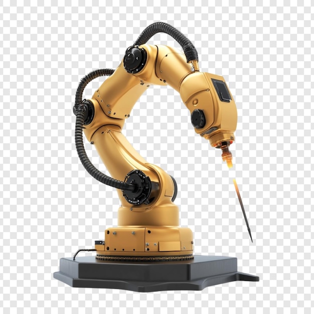 Brazo robótico dorado soldado con precisión con tecnología futurista de intensidad brillante