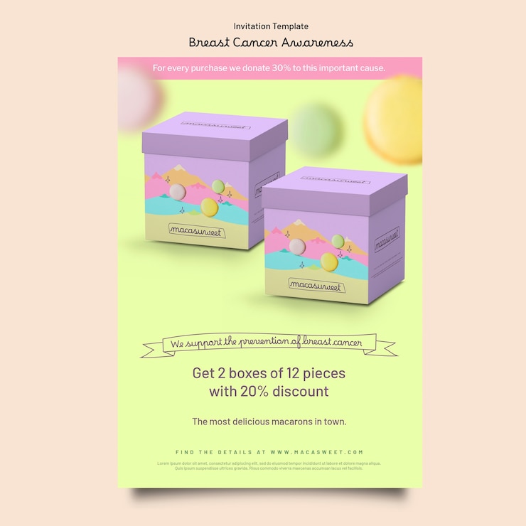 PSD Gratis breast cancer awareness month invitation  template