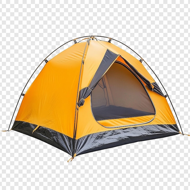 Gratis PSD bright orange camping tent draagbare schuilplaats voor avonturen in de buitenlucht