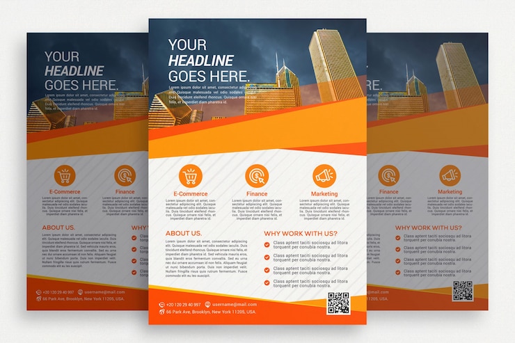 PSD gratuito brochure di business bianco con dettagli arancioni