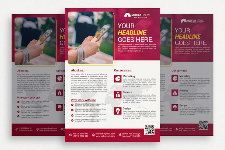 PSD gratuito brochure di business bianco con dettagli rosa