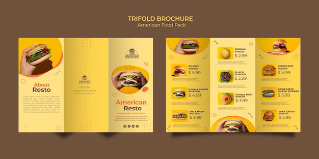 Brochure sjabloon met amerikaans eten