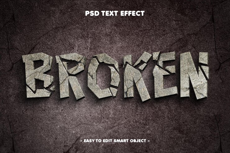 PSD Gratis broken wall texture editable text effect