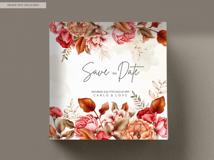 Gratis PSD bruiloft uitnodiging sjabloon met elegante waterverf bruinen rozen