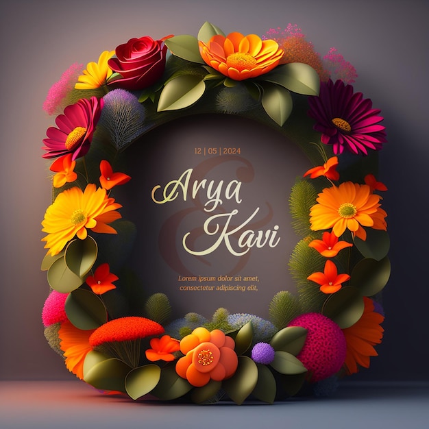 Gratis PSD bruiloft uitnodiging wenskaarten 3d bloemenframes