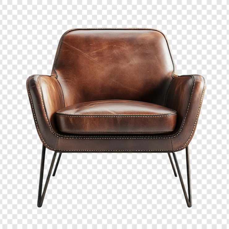 Gratis PSD bruine lederen fauteuil met metalen benen een luxueus en stijlvol accentstuk