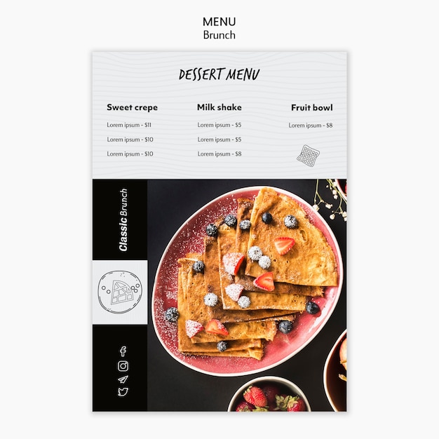 Gratis PSD brunch concept dessert menusjabloon