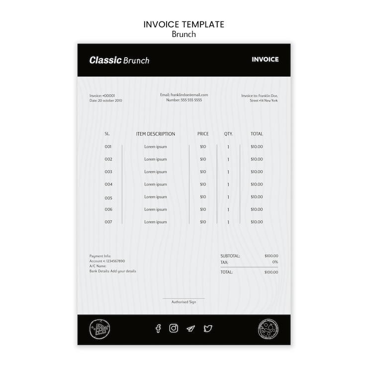 Gratis PSD brunch concept factuursjabloon