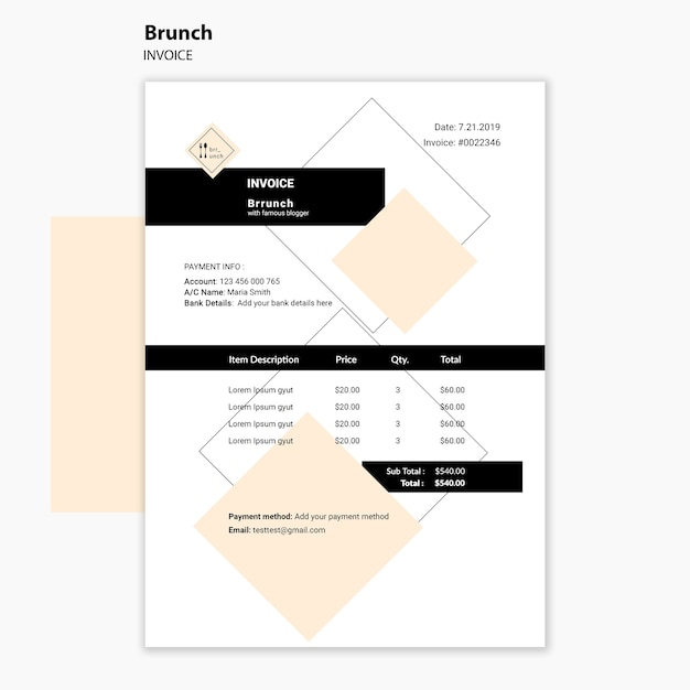 Gratis PSD brunch restaurant factuursjabloon