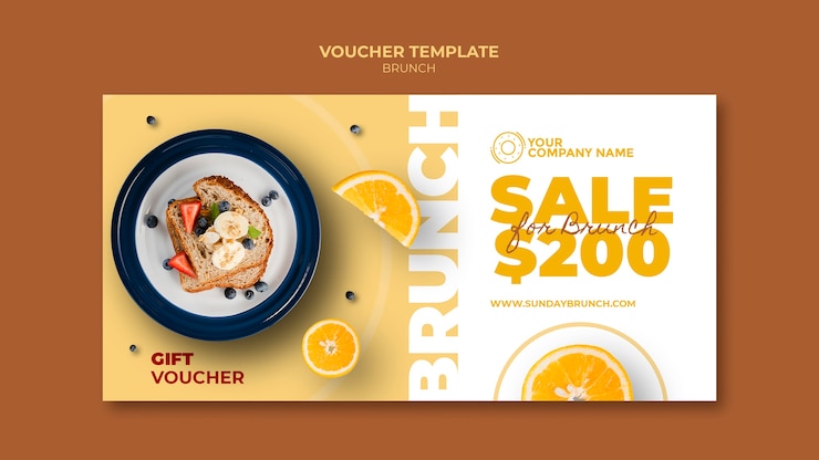 Gratis PSD brunch-thema voor vouchersjabloon