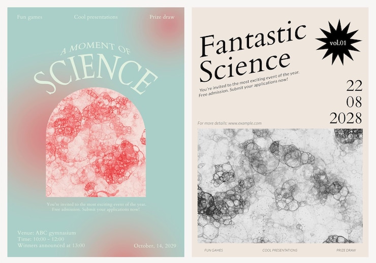 PSD gratuito bubble art science template psd evento estético anuncios carteles doble set