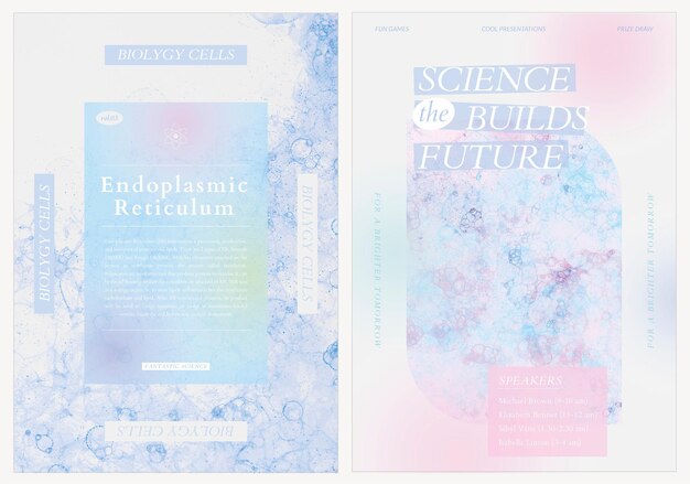 Bubble art science template psd evento estético anuncios carteles doble set
