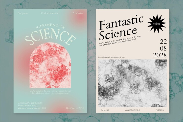 PSD gratuito bubble art science template psd evento estético anuncios carteles doble set