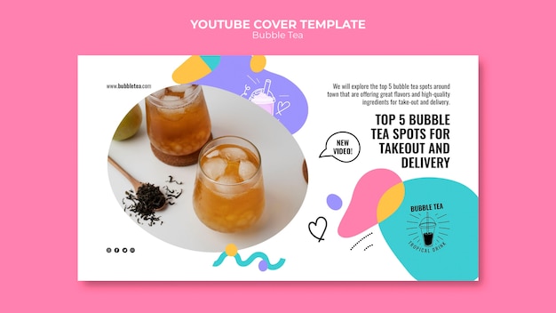 Gratis PSD bubble tea youtube omslag sjabloonontwerp