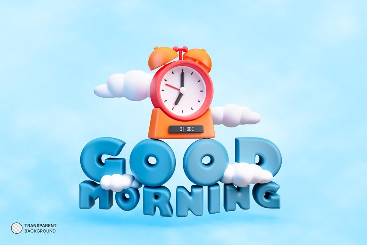 PSD gratuito buenos días con icono de despertador aislado 3d render ilustración