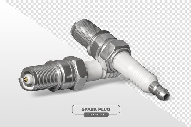 Bujías metálicas realistas renderizadas en 3D para el mantenimiento de automóviles con fondo transparente