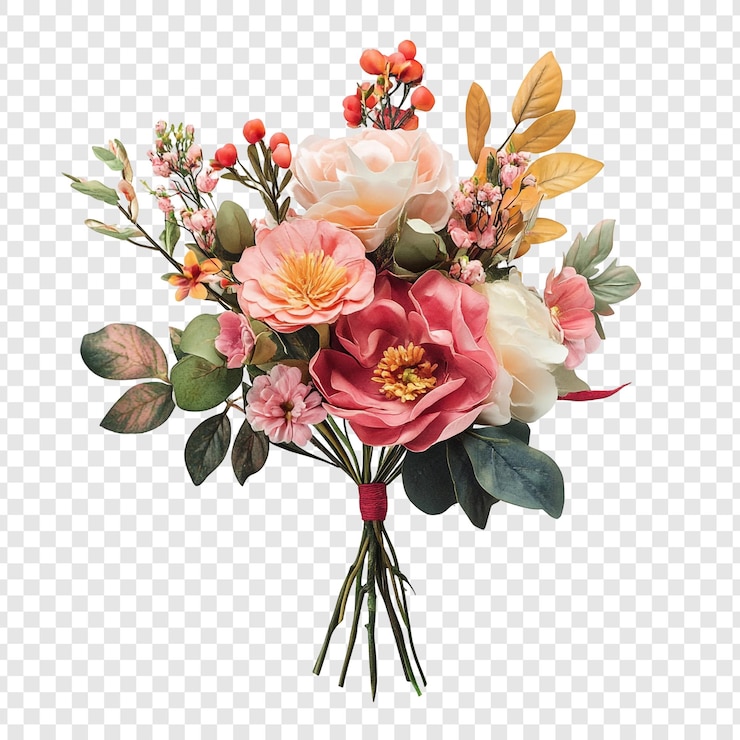 PSD Gratis buket floral persik dan merah muda yang elegan