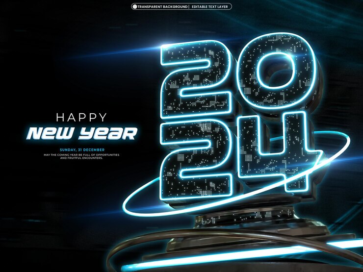 PSD gratuito buon anno 2024 3d banner design template