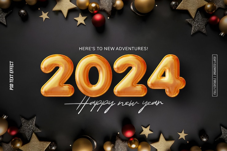 PSD gratuito buon anno nuovo 2024 effetto testo