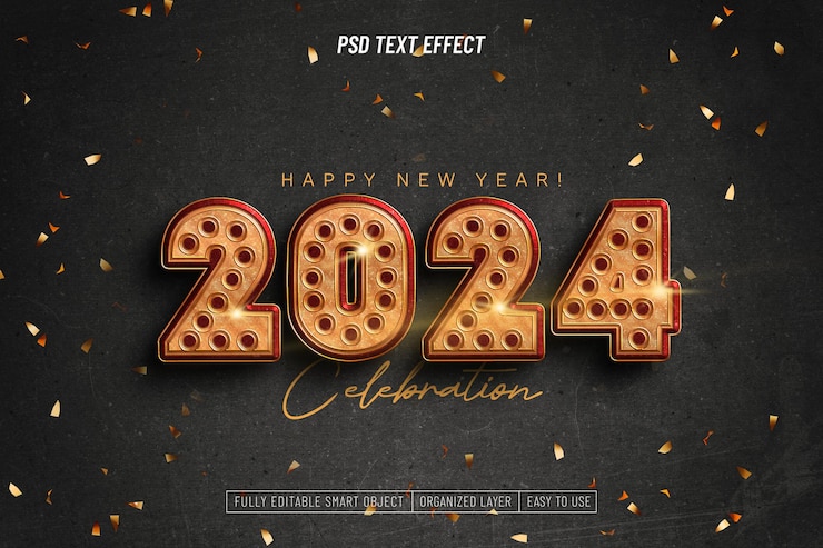 PSD gratuito buon anno nuovo 2024 effetto testo