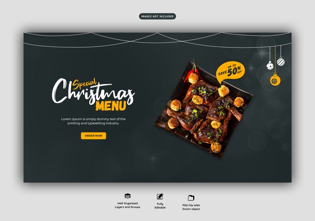 Buon Natale menu cibo e ristorante banner web modello