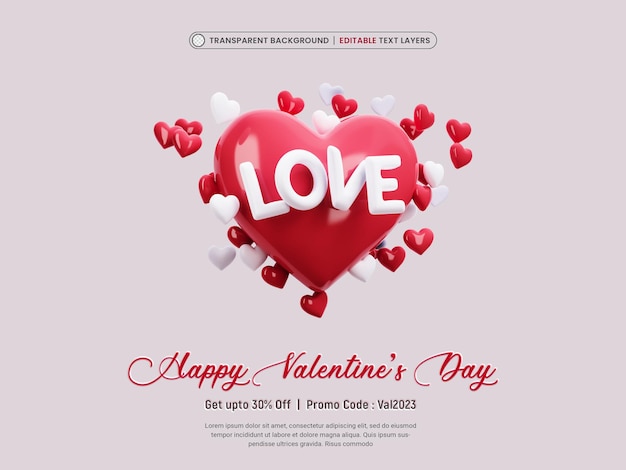 Buon San Valentino con modello di cuori 3d