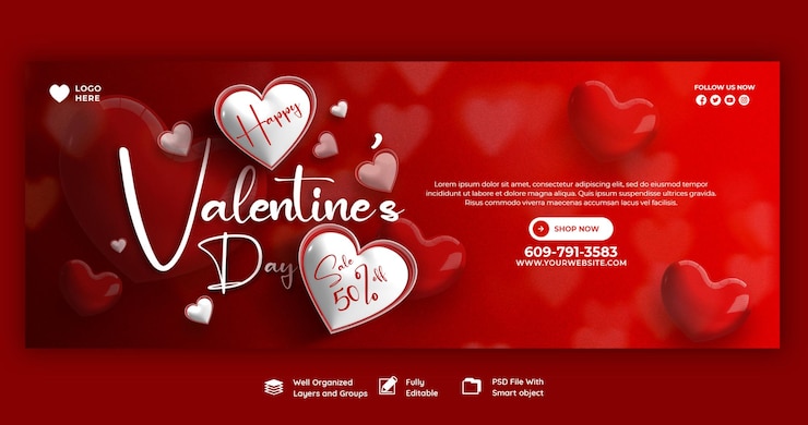 PSD gratuito buon san valentino sconto vendita copertina facebook e modello di post sui social media