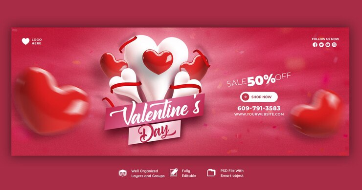 PSD gratuito buon san valentino sconto vendita copertina facebook e modello di post sui social media