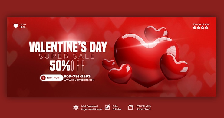 PSD gratuito buon san valentino sconto vendita copertina facebook e modello di post sui social media
