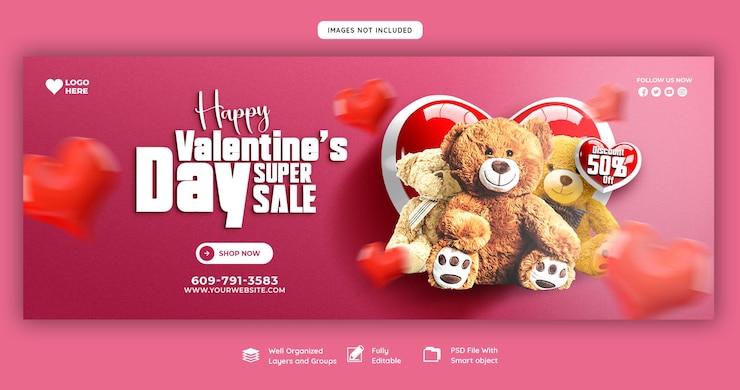 PSD gratuito buon san valentino sconto vendita copertina facebook e modello di post sui social media