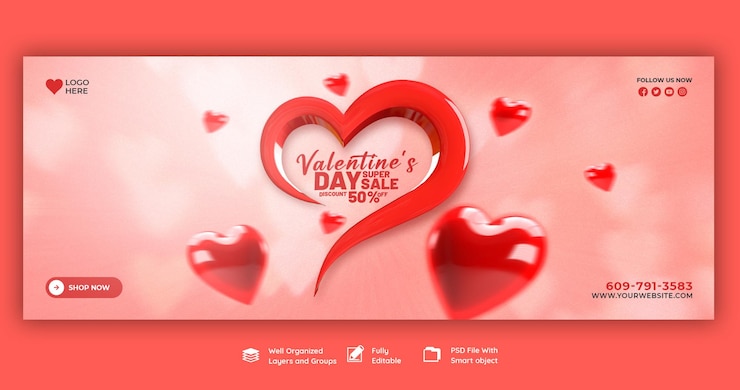 PSD gratuito buon san valentino sconto vendita copertina facebook e modello di post sui social media